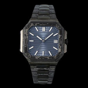 Montre mécanique automatique pour homme 2025, boîtier octogonal en fibre de carbone, cadran bleu rayé, affichage de la date, design décontracté de luxe, montre-bracelet - Product Image 1