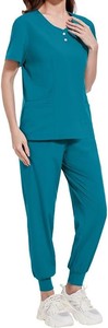 Conjuntos de uniformes médicos para mujer, uniforme de enfermera, Top y pantalón para correr, ropa de trabajo, traje elástico de manga corta, diseño inclinado con cuello en V - Product Image 3