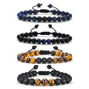 8Mm Tiger Eye Lava Rock Stone Heren Armbanden Stress Relief Verstelbare Tijgeroog Armband Heren Armband