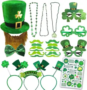 热门新来者2024圣帕特里克节主题派对用品女性爱尔兰绿色头带闪闪发光的三叶草头饰礼物
