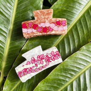 Pinza para el <span class=keywords><strong>pelo</strong></span> de acetato Sheila Hawaii con logotipo personalizado, diseño floral <span class=keywords><strong>pastel</strong></span>, pinzas para el <span class=keywords><strong>pelo</strong></span> Ka Lei para marcas de boutique, joyería capilar de alta gama - Product Image 1