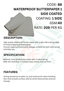 Premium Waterproof Butter Paper 1 Side Coated Sheets Food Packaging Industrial Use High Quality Moisture Resistant <b>White</b> <b>Wrap</b> - Product Image 5