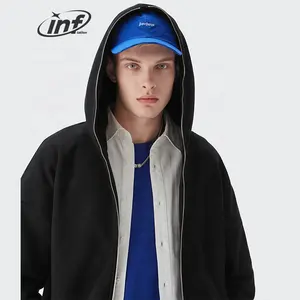 INF Custom OEM Blank Full Zip Up Reiß verschluss Premium Hoodie g/m² Baumwolle Dickes Fleece Schwarze Hoodies