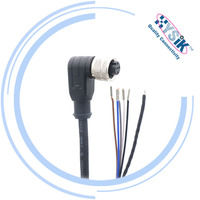 Conector M12 en Ángulo de 90 Grados Macho-Hembra, Código A, Optimizado para Ahorrar Espacio, Roscado, para Cable Codificador, Calibres 22, 24 y 26 AWG