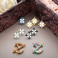 Vente en Gros Classique Religieux Croix Motif Faux Piercing Mamelon Barbell Anneau Faux Mamelon Piercing Bijoux