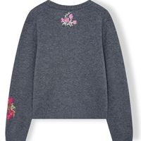 Cárdigan de cuello redondo de moda gris para mujer, flor bordada personalizada, superventas, cárdigan de invierno con patrón sólido al por mayor para mujer