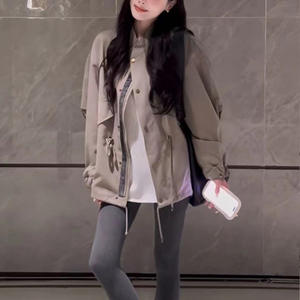 Manteau <span class=keywords><strong>trench</strong></span> rétro mi-longue style britannique en PU et polyester coupe-vent pour femme <span class=keywords><strong>petite</strong></span> taille, nouvelle collection automne 2025, design de niche, coupe ample - Product Image 1