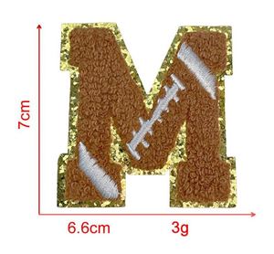 Patchs thermocollants en chenille à motif rugby, lettres et chiffres, 7 cm, avec bordure dorée pailletée, pour la décoration de chapeaux et de vêtements - Product Image 6