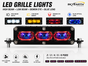 <b>LED</b> Grille <b>Lights</b> 2 3 4 Pods High Beam White Low Beam Amber <b>Red</b> Demon Eye Off Road Auxiliary <b>Lights</b> - Product Image 1
