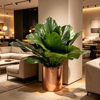 Plantes artificielles d'anthurium hautement réalistes en pot, feuillage tropical artificiel réaliste avec pot en métal or rose