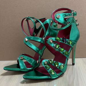 Sandalias de Tacón Alto con Diamantes Grandes para Mujer, Talla Grande 47, Color Verde, Estilo Personalizado, con Correa en el Tobillo y Punta Puntiaguda, Zapatos de Fiesta con Pedrería - Product Image 1