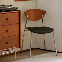 Chaise de salle à manger rétro style Mid-Century Flying Bird en acier inoxydable avec dossier en bois massif, idéale pour café, restaurant, maison et salon