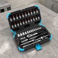Juego de Herramientas Portátil de 46 Piezas con Juego de Llaves de Tubo y Juego de Puntas Hexagonales, Llave de Trinquete de 72 Dientes para Reparaciones Domésticas en Caja de Plástico Resistente de Calidad OEM