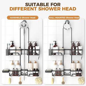 Portaoggetti da doccia regolabile ZJH, design impermeabile, struttura in metallo antiruggine, ganci, porta rasoi, porta sapone - Product Image 3