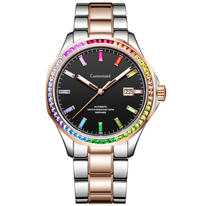 Reloj de Pulsera de Acero para Hombre, Reloj Mecánico Automático con Bisel Arcoíris de Moda - Product Image 1