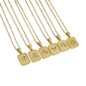 Gold Plated Horoscope Pendant Necklaces Paperclip Link Rope Chain Necklaces for Friendship Jewelry Gift for Girls Women