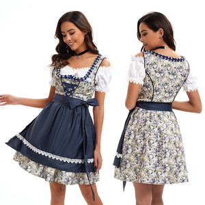 Vestido Dirndl para mujer con delantal, estampado floral, hombros descubiertos, disfraz para festival de la cerveza - Product Image 1