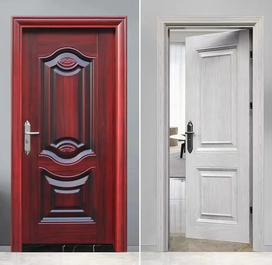 Lifahome การออกแบบประตูโลหะภายนอกแบบเรียบง่ายมาตรฐานสำหรับบ้านประตูเหล็กโลหะเดี่ยวสำหรับอพาร์ทเม้น