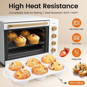 MUYULINS - Molde para Cupcakes de Silicona Grande, Color Beige, 6 Tazas, Antiadherente, Libre de BPA, con Marco Reforzado de Metal, Apto para Horno, Estilo Americano - Product Image 4
