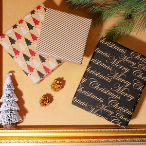 Set of 3 Vintage Tree Pattern Christmas Wrapping <b>Paper</b> <b>Roll</b> Golden Printed Black Coated Christmas For Gift Box Decoration - Product Image 4