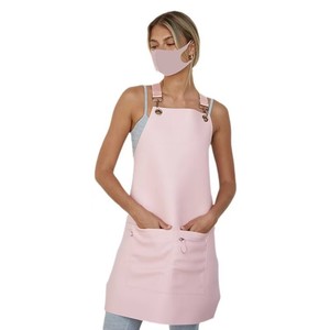 Custom Logo Sublimated Sleeveless PU Leather Bib <strong>White</strong> <strong>Apron</strong> for Foot Bath Barbershop Flower Shop Bartenders BBQ Washable Use - Product Image 2