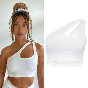 Clacive Streetwear Asymmetrical Neck Knitted Women Tops Blouses And T Shirts Cami Tank Tops Stylish White Women Crop Tops - Product Image 1