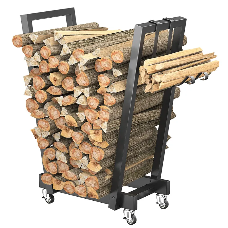 Support de rangement de bois de chauffage personnalisé, support de bûches de bois intérieur et extérieur, support de bûches de cheminée robuste, support de bois de chauffage