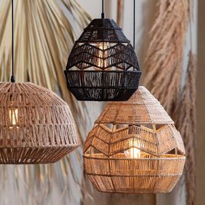 SHUANGZ naturale corda di canapa lampadario E27 lampada a sospensione regolabile con soffitto in vimini ciondolo casa illuminazione paralume - Product Image 2