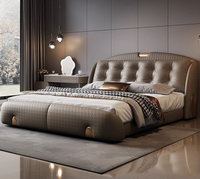 Lit de Luxe Moderne en Cuir Véritable avec Tête de Lit Réglable et Sommier, Grand Lit King Size Élégant avec Rangement Intégré pour Chambre Parentale Haut de Gamme