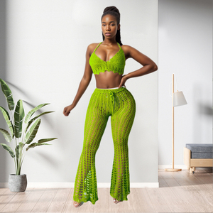 ชุดเดรสสีพื้นแบบมีเชือกแขวนคอชุดกางเกงแฟชั่นวันหยุด - Product Image 5