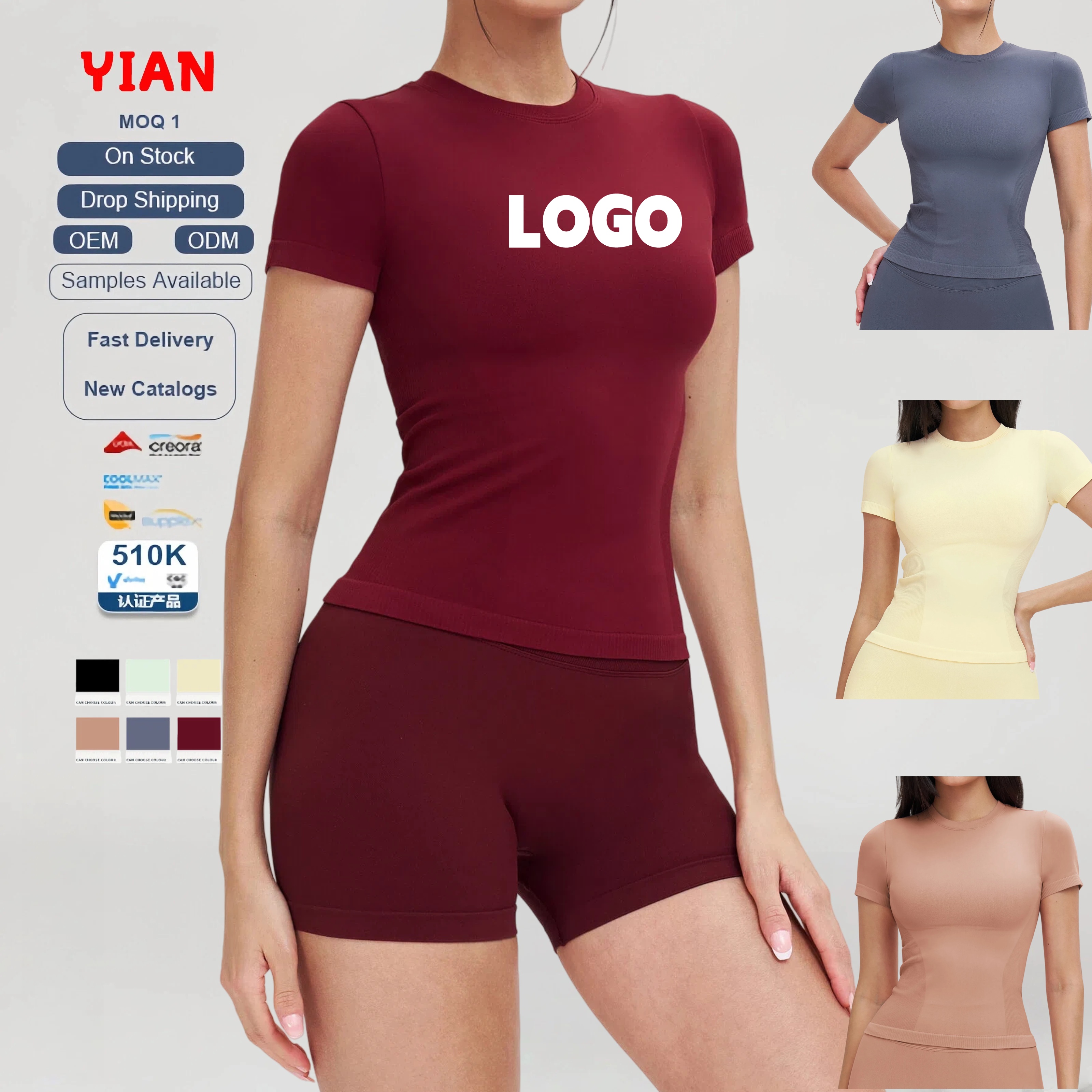 New Fashion Solid Color Crew Neck Yoga Top Slim-Fit Short Sleeves Fitness Sports T-Shirt Plus Size Quick Dry Running Clothing