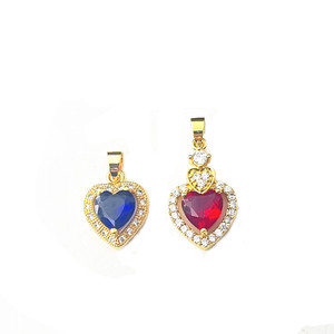 Heart Shaped Pendant Gold Red Blue Zircon Micro Insert <b>Solitaire</b> Charm Everyday Wear - Product Image 3