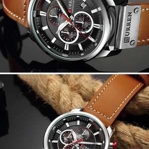 Montre pour homme Curren 8291, montre-bracelet en cuir à quartz étanche, 6 aiguilles, date, mode décontractée, luxe, Relogio Masculino - Product Image 3