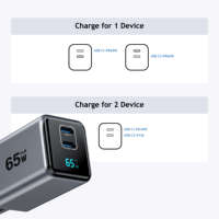 Chargeur mural pour téléphone portable KYT 65W AVS LED LCD Smart PD Type USB C GaN Super rapide 2 ports multiports avec affichage numérique