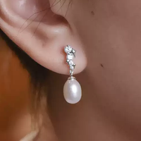 Boucles d'oreilles clous Yuesa en argent S925, perles d'eau douce, gouttes d'eau, luxe léger, élégantes, personnalité, micro-incrustation, plaqué rhodium, tendance
