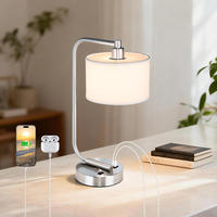 Lampe de table design en tissu de tambour décoratif, lampe de chevet de luxe avec port de charge USB pour la salle de lecture, l'hôtel, la maison, le bureau