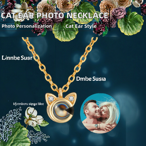 <span class=keywords><strong>Collar</strong></span> con Colgante de Foto Personalizado con Circonita Oculta, Proyección de 100 Idiomas Te Amo, Orejas de Gato - Product Image 4