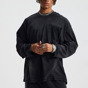 T-shirt ample à col montant en coton 100% uni, style streetwear, épaules tombantes, pour hommes, vente en gros - Product Image 5