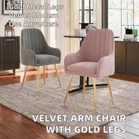 Fauteuil en velours pour salle à manger, pieds en métal doré, design moderne convertible, utilisation pour bureau, chambre, hôtel, garantie de 3 ans