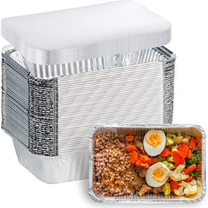 オーブン用使い捨てアルミパンプラスチック蓋ファーストフード調理食品グレード箔容器 - Product Image 1