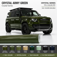 Film de protection de carrosserie automobile en TPU vert militaire, finition cristalline brillante, auto-réparateur, anti-rayures, hydrophobe, film de changement de couleur