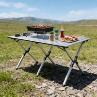 Tragbarer, robuster Esstisch aus Aluminiumlegierung im modernen Design mit Klappfunktion und Eierrollen-Stuhl-Set, 80 kg Tragkraft, für Outdoor-Reisen und Familie