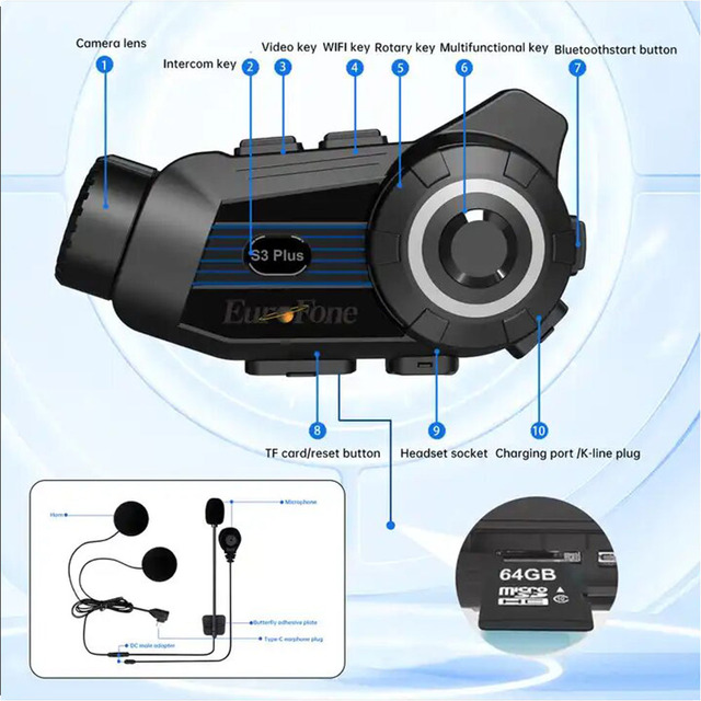 New Helmet for Intercom Headset 2K Camera IP67 Waterproof 80 Hours Music Time 3-Rider Multiplayer Intercom Noise Canceling