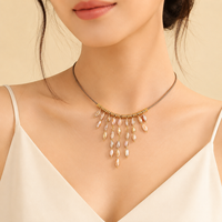 Collier en chaîne à pampilles en cuivre plaqué or 18 carats avec coquille d'ormeau pour femme, bijoux de créateur bohème tendance