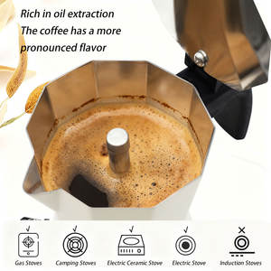 Cafetière à percolateur portable personnalisée 3/6 tasses Cafetera Italiana Cafetière à expresso à poser sur le feu en acier inoxydable 304 Moka Pot - Product Image 4