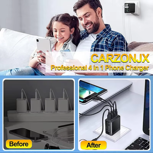 Teléfono móvil de carga superrápida original AU UK Europa adaptador de enchufe con 4 salidas 3 Usb a 1 cargador tipo C - Product Image 4