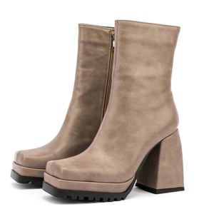 Short Daily <b>Shoes</b> Casual Anti-slip Sole Platform Square Toe Ankle Boots for Women Side Zip Chunky High Heels Unisex - Product Image 1