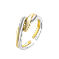 Juego de Anillos Combinados Daidan para Mujer, Dos Tonos, Plata, Chapado en Oro Irregular, Joyería, Anillo Ajustable con Diseño de Onda