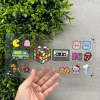 Autocollants de transfert de logo dessin animé à prix réduit, prêts à être expédiés, en vinyle UV DTF pour gobelets de 16 oz en verre