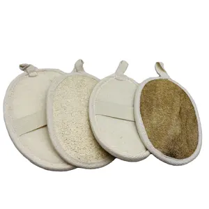 Almofada esfoliante loofah 100%, material de pano natural luffa e terry loofa esponja escova fechamento de pele